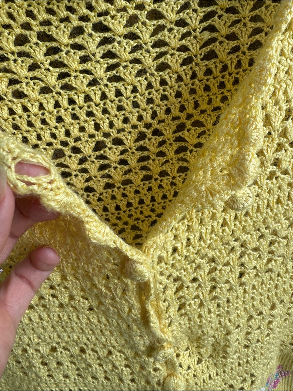 Vintage Yellow Crochet Knit Button-Front Short Sleeve Cardigan M Cross Stitch - Picture 6 of 15